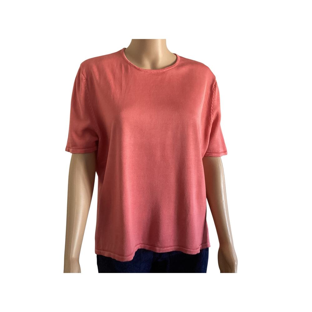 Compositions Fine Knit 100% Silk Short Sleeve Top Salmon Coral Crewneck size‎ XL